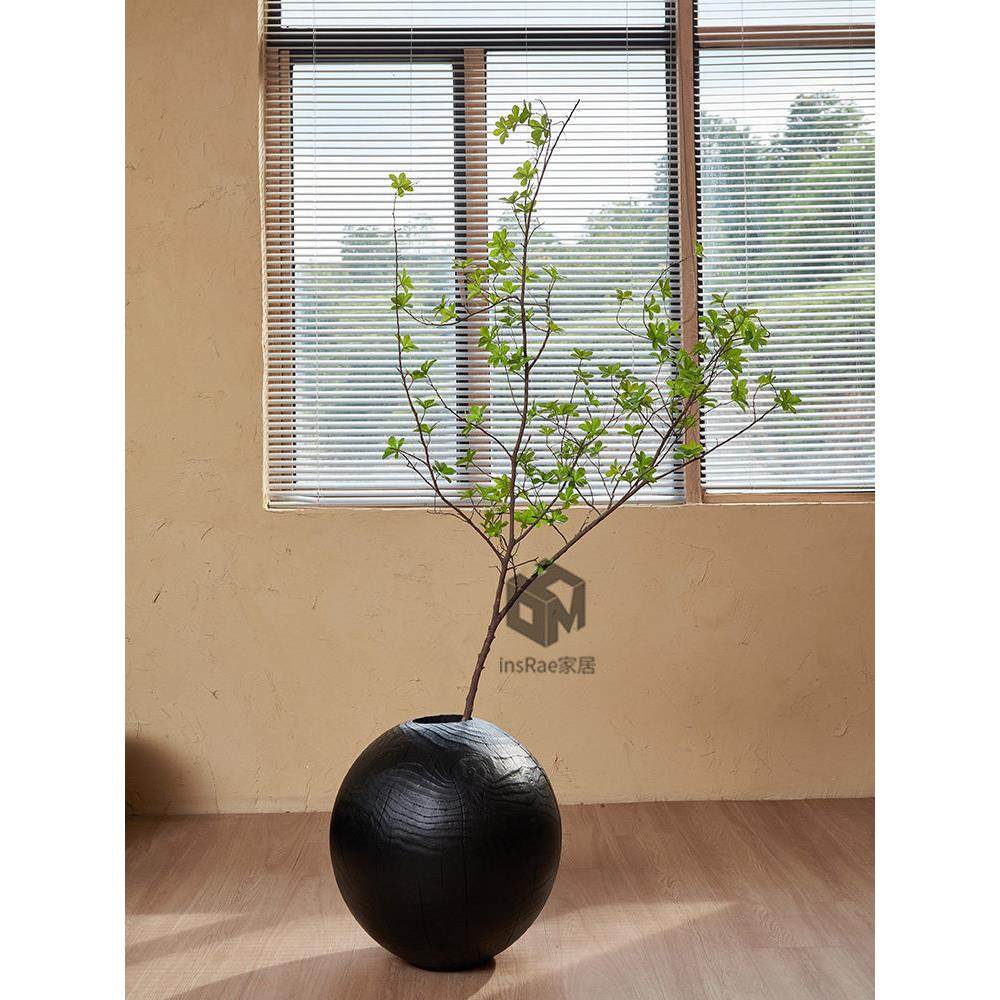 侘寂风木墩球形摆件炭化黑色民宿酒店创意插花饰品圆球形实木花器,家居饰品,装饰摆件,淘宝优惠券,粉丝福利购,淘宝优惠卷