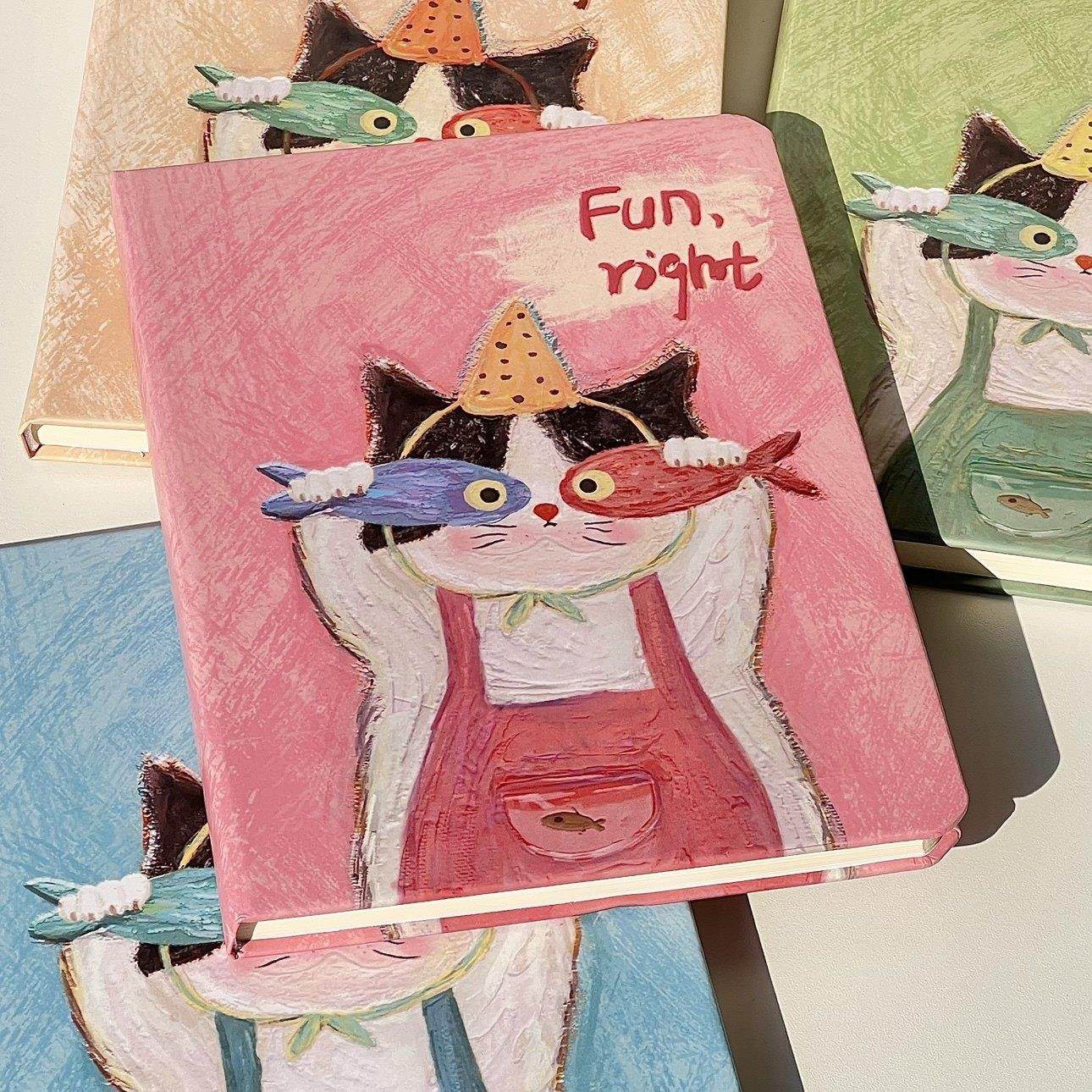 小红书原创油画 画猫咪笔记本空白内页日记本卡通可爱硬壳记事手,文具电教/文化用品/商务用品,手帐/日程本/计划本,淘宝优惠券,粉丝福利购,淘宝优惠卷