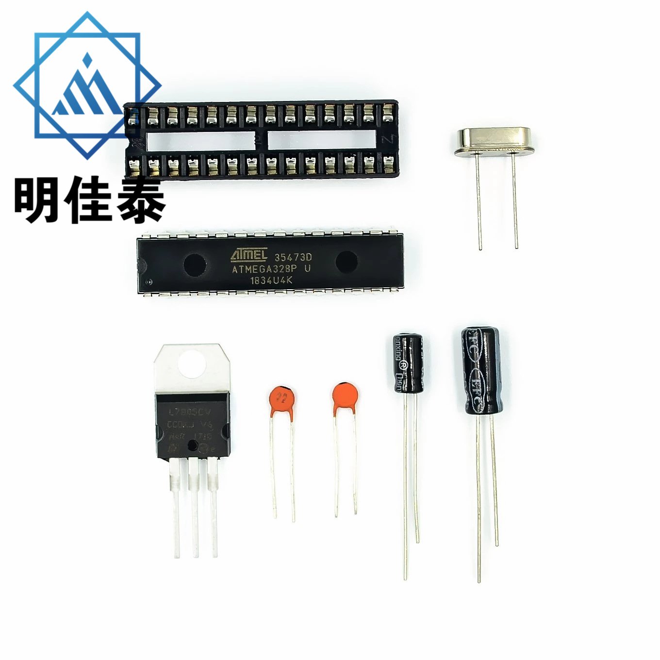 ATMEGA328P-PU　IC座　16M晶振　LM7805 套件