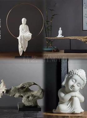 新中式禅意佛像和尚工艺品摆件客厅玄关茶室博古架书房家居装饰品
