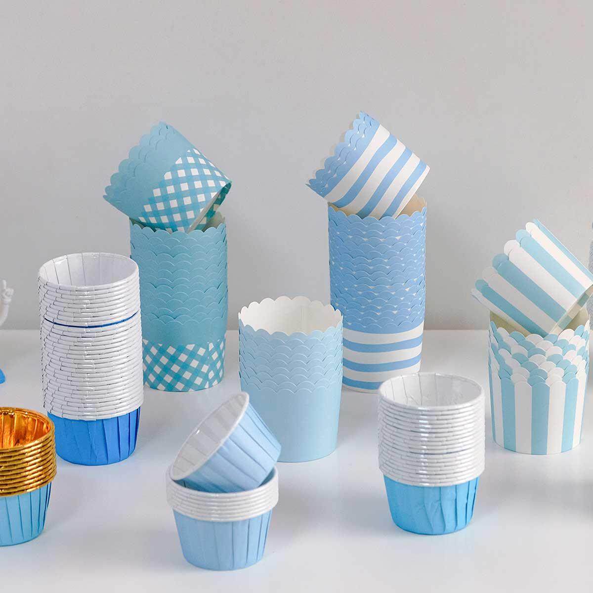 蓝色纸杯蛋糕纸杯子浅蓝深蓝色小号大号烘焙甜品台条纹耐高温杯子,厨房/烹饪用具,烘焙用纸,淘宝优惠券,粉丝福利购,淘宝优惠卷