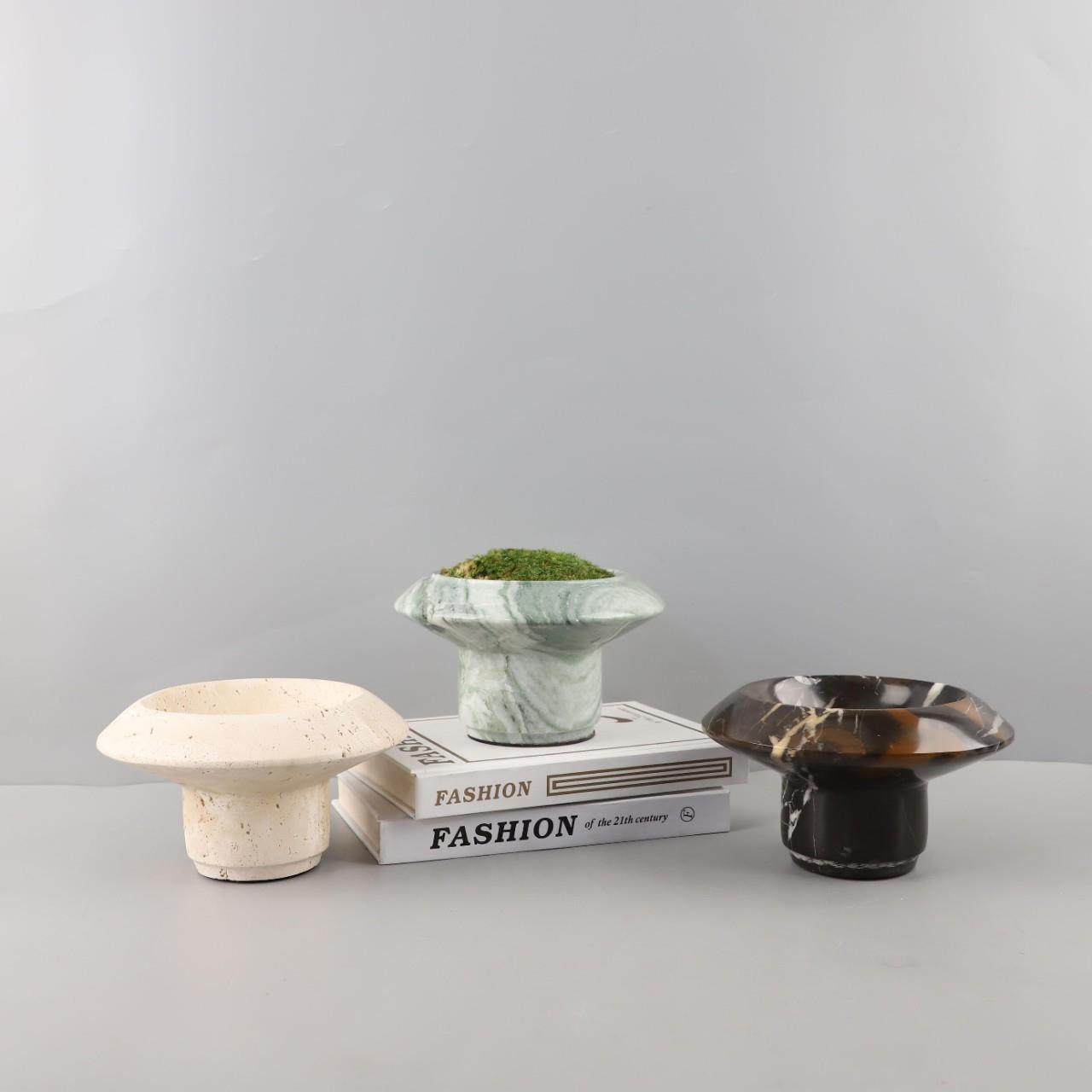 现代简约天然大理石洞石永生苔藓花盆盆景摆件玄关电视柜家居饰品