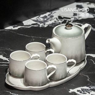家用客厅待客喝水杯子高级感茶壶茶杯茶具 简约轻奢陶瓷水具套装