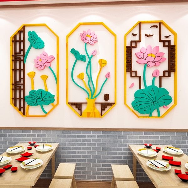 走廊装饰墙贴家居纸酒店中餐厅荷花中国风背景墙楼梯墙贴画饭店图片