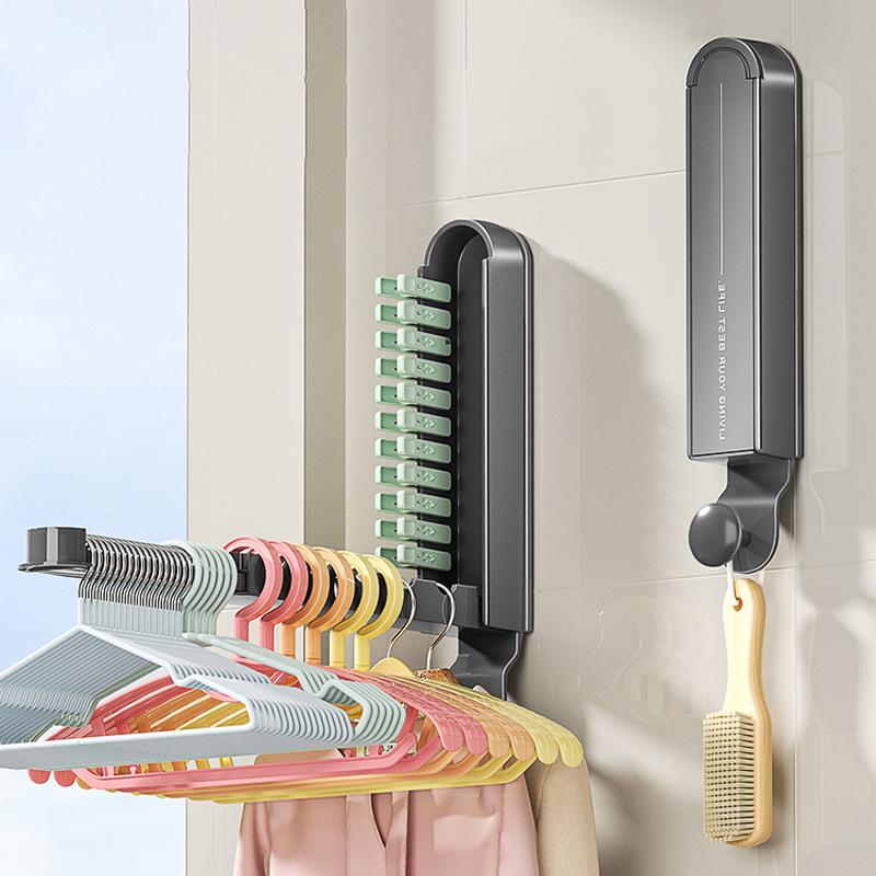 衣架收纳神器免打孔阳台挂衣架壁挂置物多功能晾S晒架挂钩收纳架
