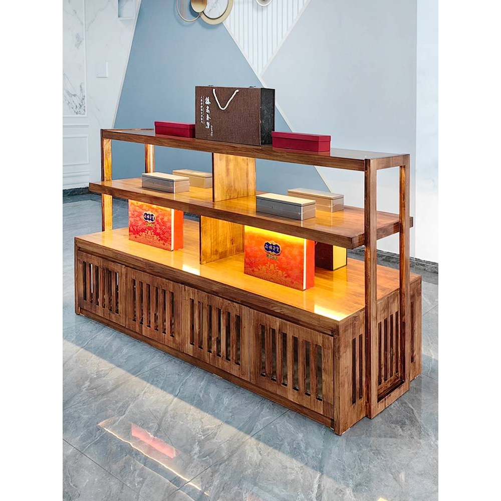 复古茶叶展示柜喝茶品茶棋牌室中岛柜茶馆货架养生馆产品陈列货柜