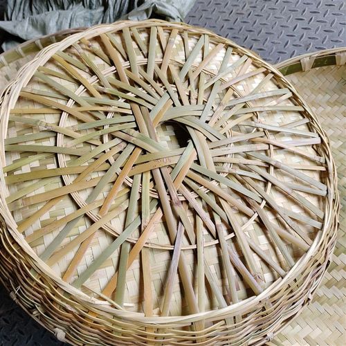 竹编簸箕家用圆形双层加固无孔竹匾干货晾晒手工竹编竹制品收纳盘