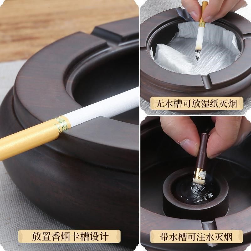 【精品】黑檀实木烟灰缸客厅家用创意个性潮流带盖防风防飞灰烟缸