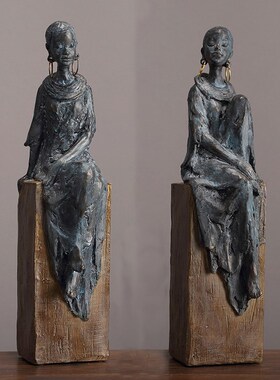 仿古非洲人物艺术摆件客厅电视柜玄关台中古风家居装饰品民宿软装