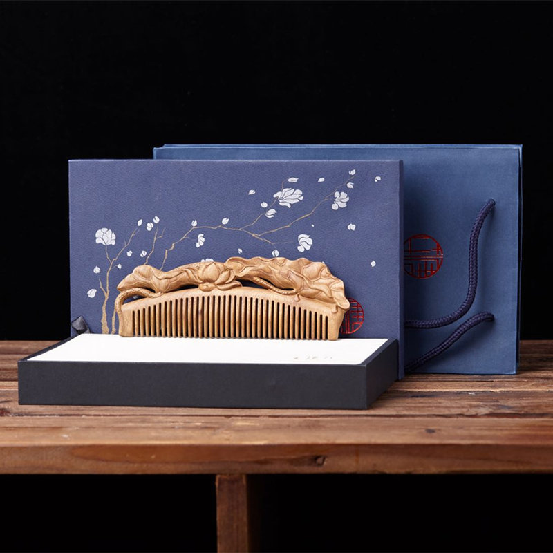 七夕节送老师定制整木黑檀木梳子刻字防静电防脱发按摩梳子包邮