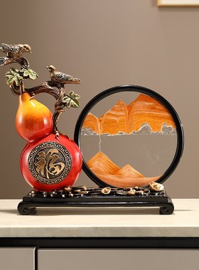 招财葫芦摆件新中式玄关客厅装饰品桌面流沙画沙漏乔迁新居礼物