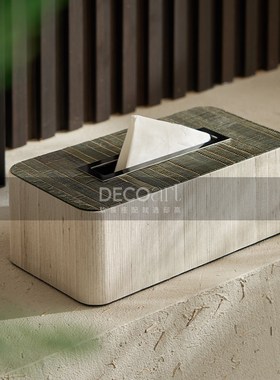 邸高家居样板间新中式玄关台装饰摆画青苔藓微景观装饰纸巾盒摆件