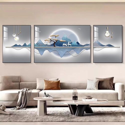 2026新款现代轻奢客厅装饰画三联画山水沙发背景墙高级感挂画壁画