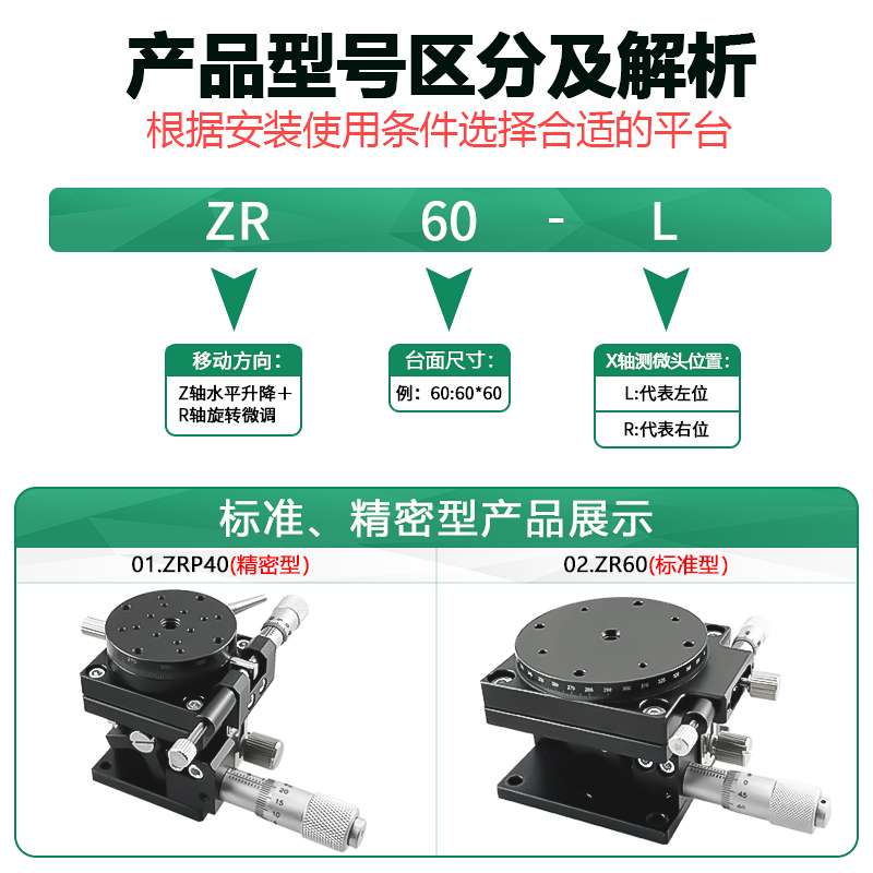 llZR轴旋转平台二轴手动升降位移台光学微调移动滑台ZR40/60/