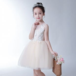 儿童礼服公主裙女童香槟s色花童婚纱小主持人钢琴演出服走秀晚礼