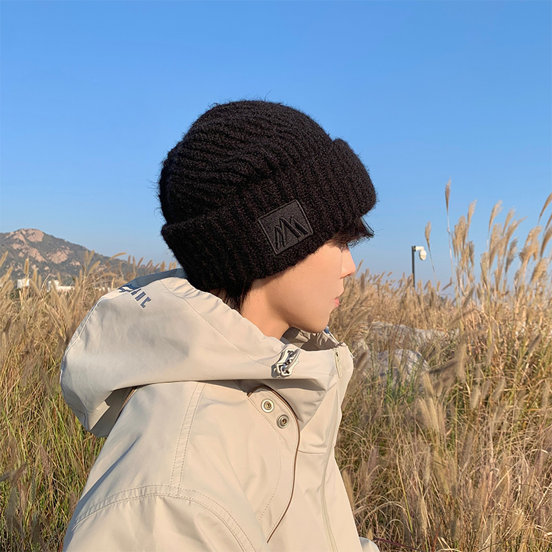 黑色毛线帽男冬季大头围加绒加厚针织帽男K款冷帽冬天男生头套棉