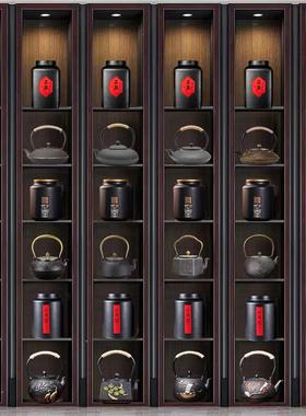 样板房软装新中式家居博古架酒柜摆件铸铁壶茶壶茶叶罐茶道摆设