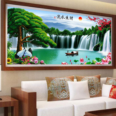 5d钻石画满钻客厅大幅流水生财风景山水画十字绣2022新款钻石绣