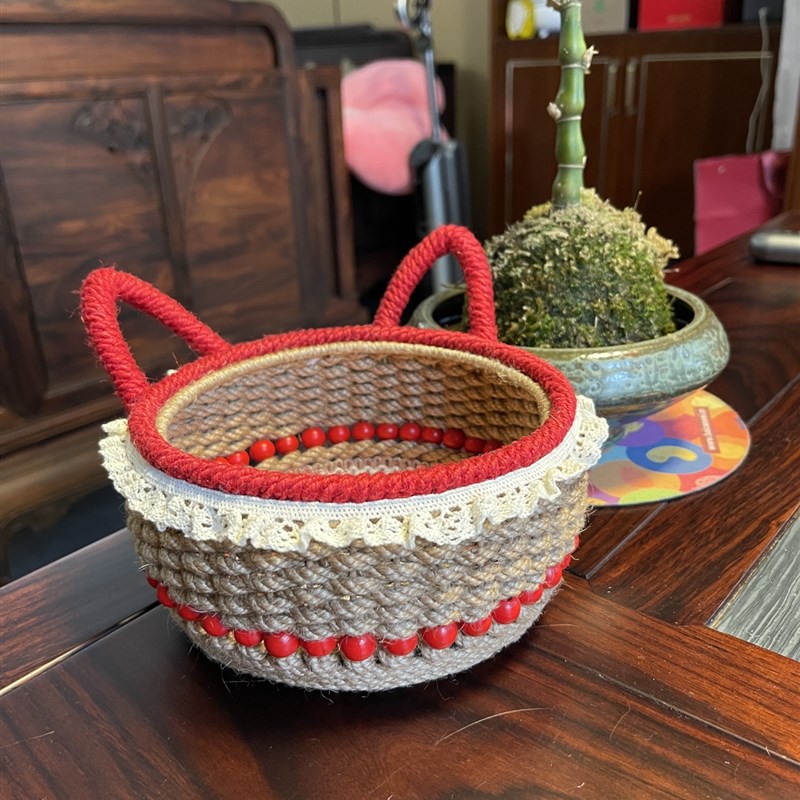 收纳筐2024夏季新款田园风纯手工编织家居整理方便携带