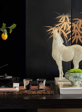 商业酒店售楼处茶馆大堂端景条案茶桌艺术展示摆件装饰品组合设计