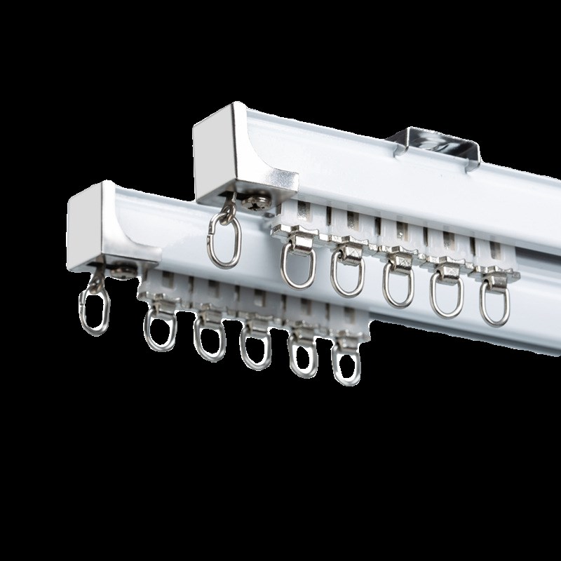 铝合金窗帘轨道滑轨双轨静音一体滑轮轨道杆M侧装滑道加厚顶窗帘