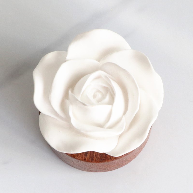 室内香氛精油h石创意家居香薰木底座石膏玫瑰花车载扩香石摆件