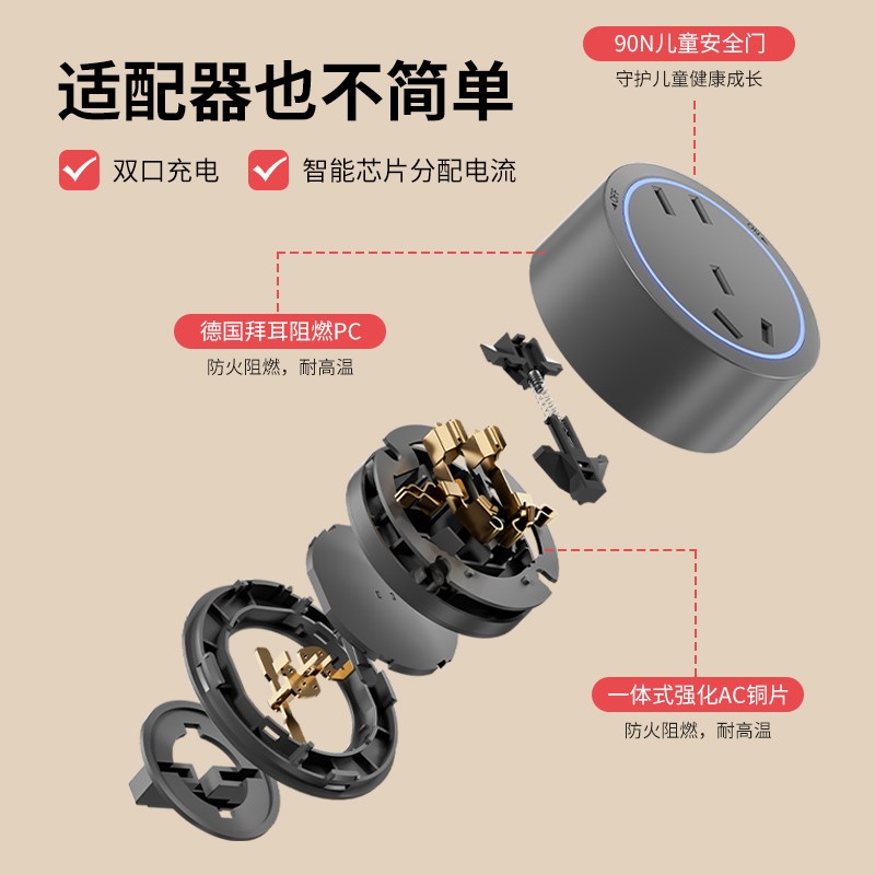 厨房墙壁b一转多扩展插座餐边柜超薄轨道排插原位替换多功能电源8