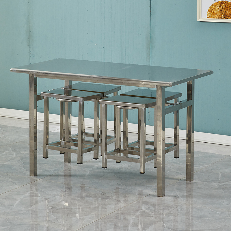 不锈钢挂凳桌食堂餐桌椅4人6人z位学校工厂员工食堂长方形快餐桌