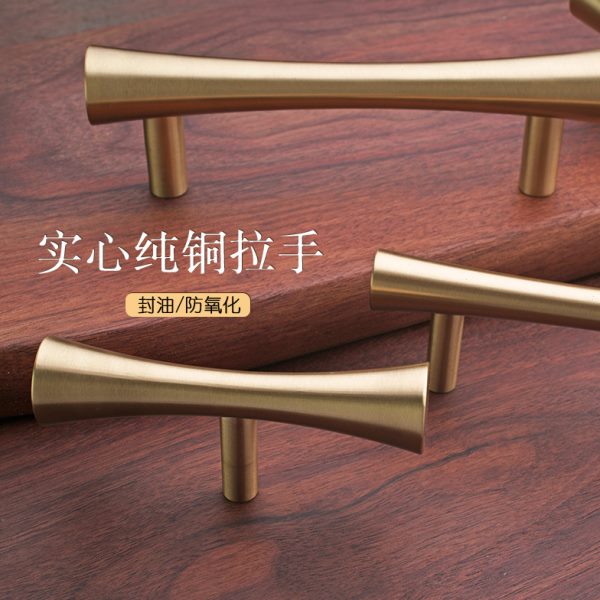 北欧风格单孔纯铜拉手抽屉柜门把手金黄铜简约现代家具配件