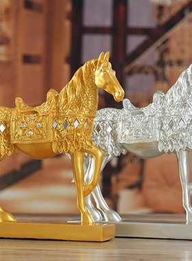马摆件树脂制品金色银色马到成功工艺品客厅办公室饰品商务风摆件