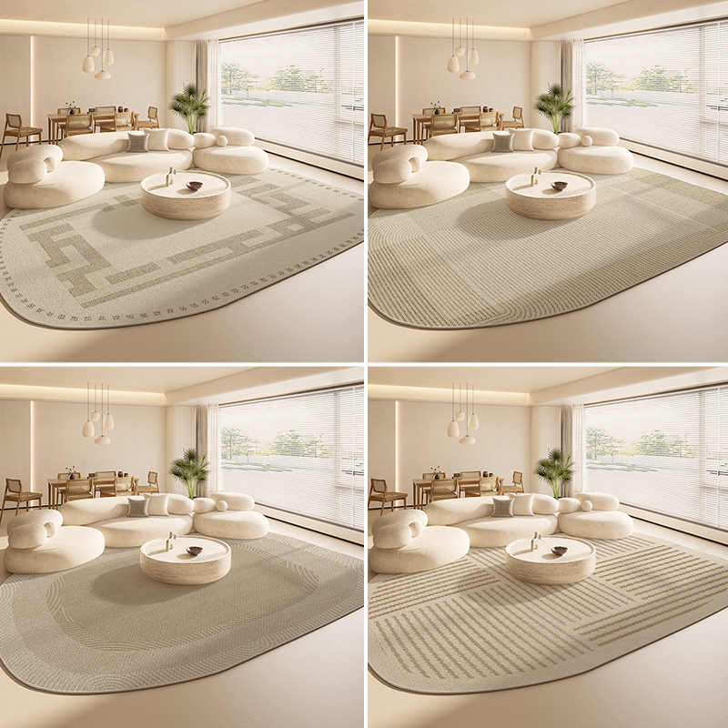 奶油风不规则地毯客厅卧室牀边地垫免洗可擦极简T风异形沙发茶几