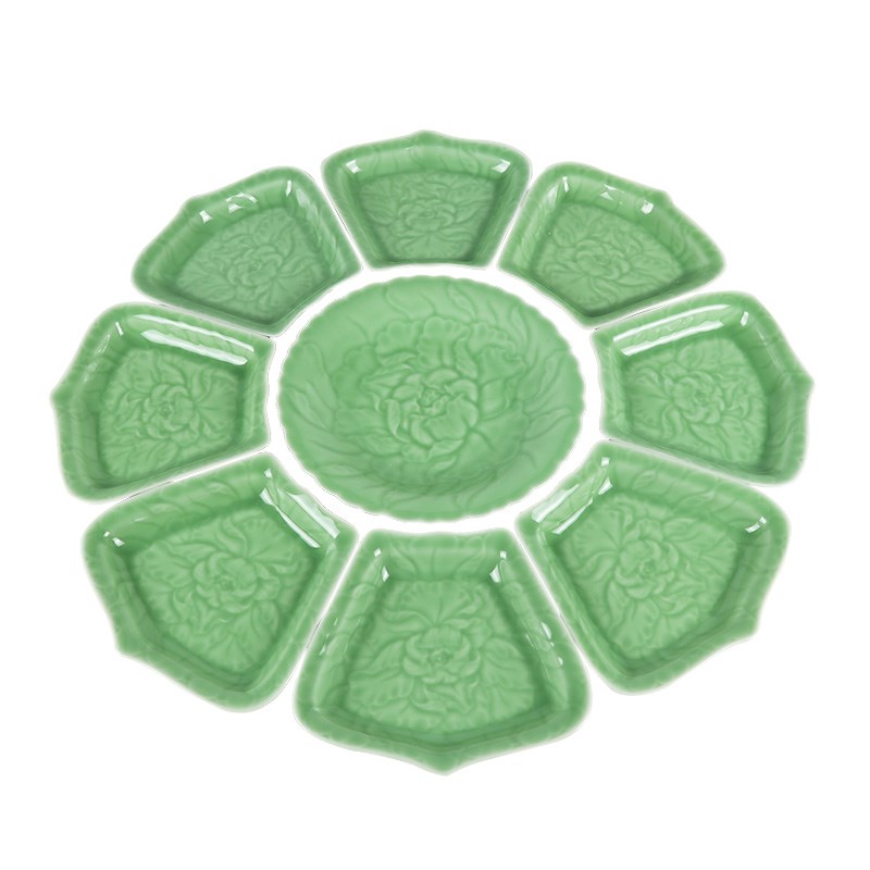 唐宫青瓷牡丹系列拼盘菜盘陶z瓷盘子家用圆桌餐具酒店全套可选