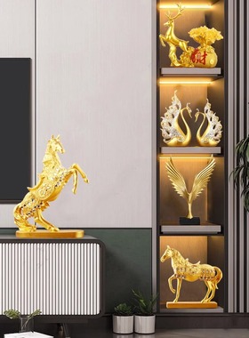 轻奢档家b居装饰品2023新款客厅酒柜摆件红酒架电视书柜桌面玄关