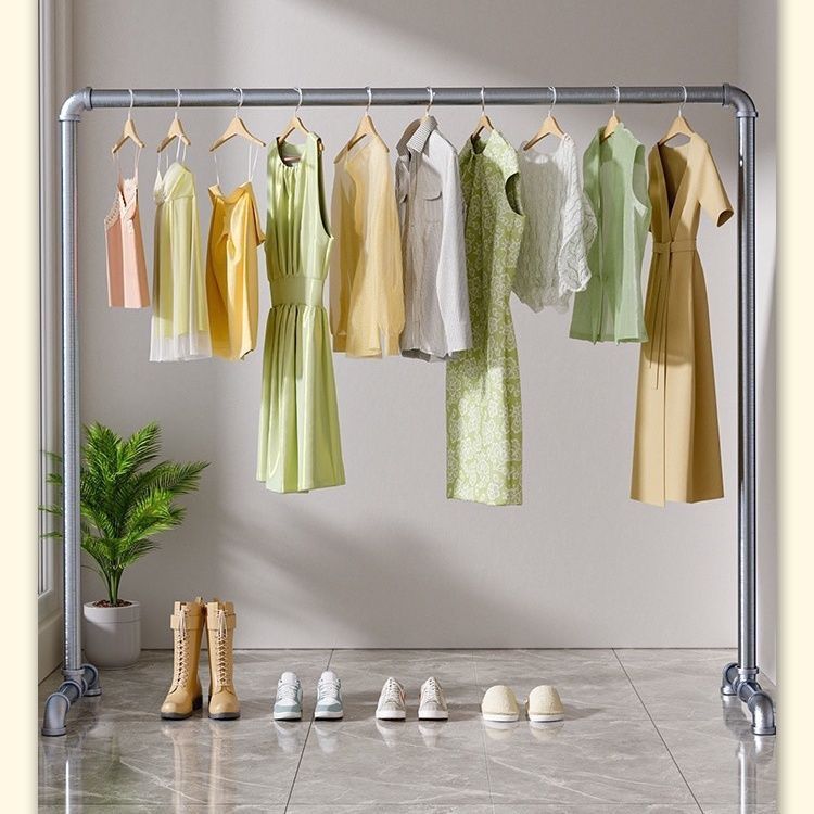 特厚加粗钢管晾衣架晾衣杆挂衣架服装展示架单杆落地阳台不生锈架
