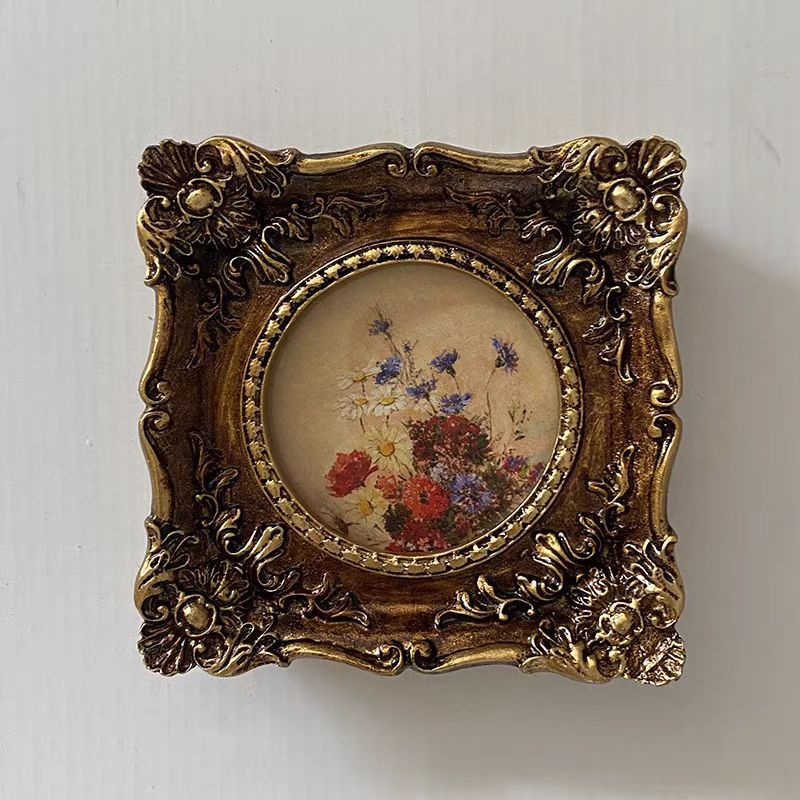 复古法式挂墙相框摆台美式金色雕花树脂桌面迷你方形小画框摆件
