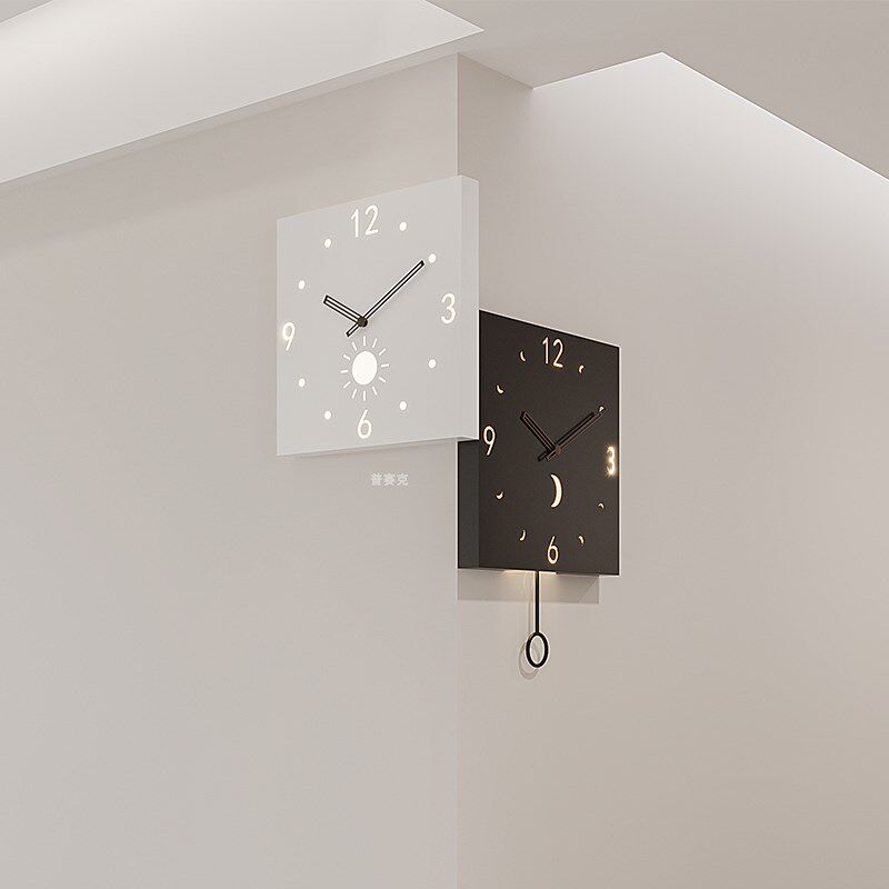 2024新款现代简约客厅挂钟家用转角餐厅装饰钟表双面时钟静音挂表