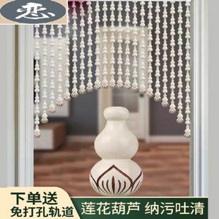饰帘挂帘 全桃木门帘葫芦珠帘莲花图案客厅玄关隔断帘过道免打孔装