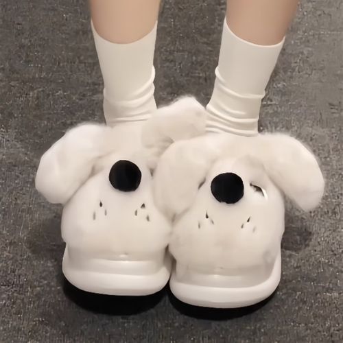 可爱小狗棉拖鞋秋冬女毛拖鞋毛绒包头拖室内家居厚底加厚保暖拖鞋