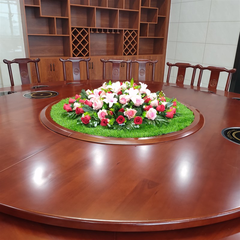酒店圆形假花摆件餐桌花大圆桌中间装饰花人造草坪转盘绢花仿真花