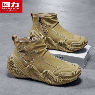 回力鞋子男款2026秋季新款侧拉链复古马丁靴一脚蹬高帮休闲工装靴