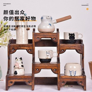 中式桌面实木博古架茶具茶壶紫砂壶茶杯收纳架茶室展示架多宝阁