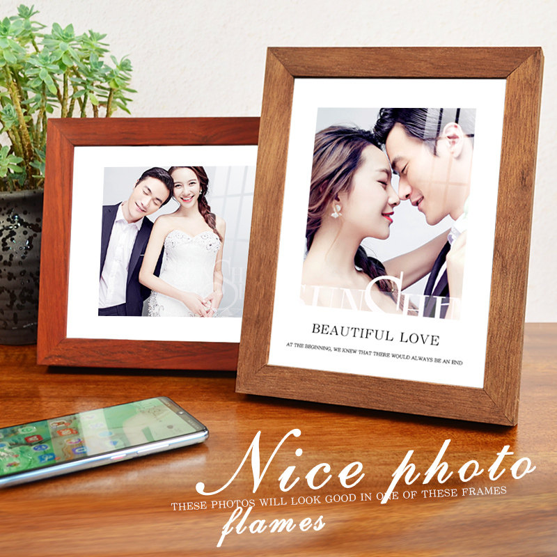 黑胡桃纯实木相框摆台5 6 7 8 10寸12加洗全家福中式照片洗印冲洗