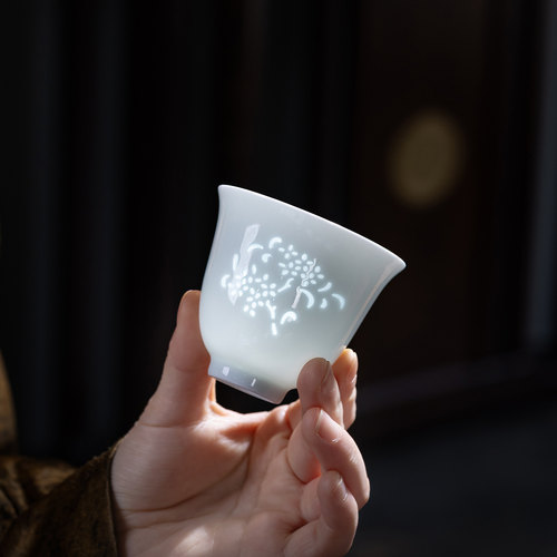 景德镇玲珑瓷青釉闻香杯