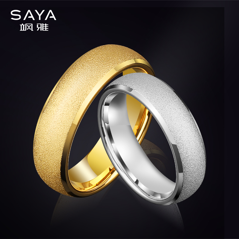 磨砂素圈戒指男士j钨金古法金色潮简约银色钨钢食指单身指环女尾