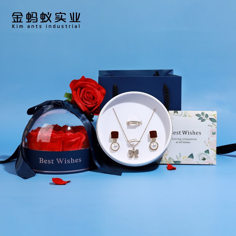 520永生玫瑰花首饰盒耳钉戒指吊坠套装盒七P夕情人节礼物礼品盒