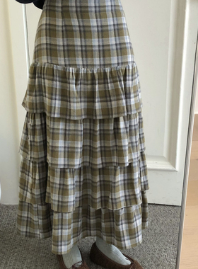 OMELET蛋卷-系复古百搭面磨毛里布拉毛层叠蛋糕长裙半身裙GS25976