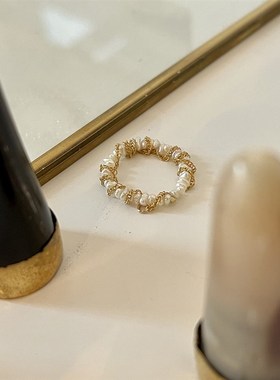 DouxAir天然异形珍珠s戒指叠戴14k包金手工串珠保色高级感小众尾