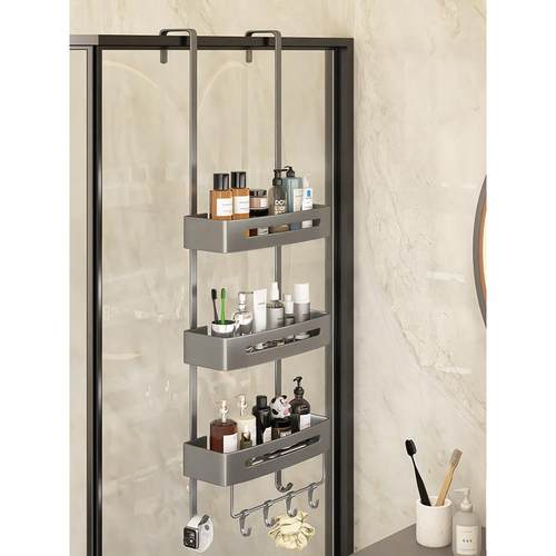 浴室置物架卫生间架子免打孔厕所洗手收纳架洗澡淋浴房挂篮悬挂式