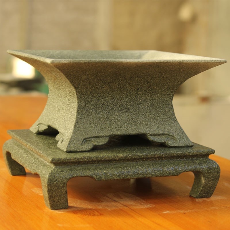 青石花盆底座天然石材盆栽花卉盆器石头底座绿植盆桌面装饰石摆设