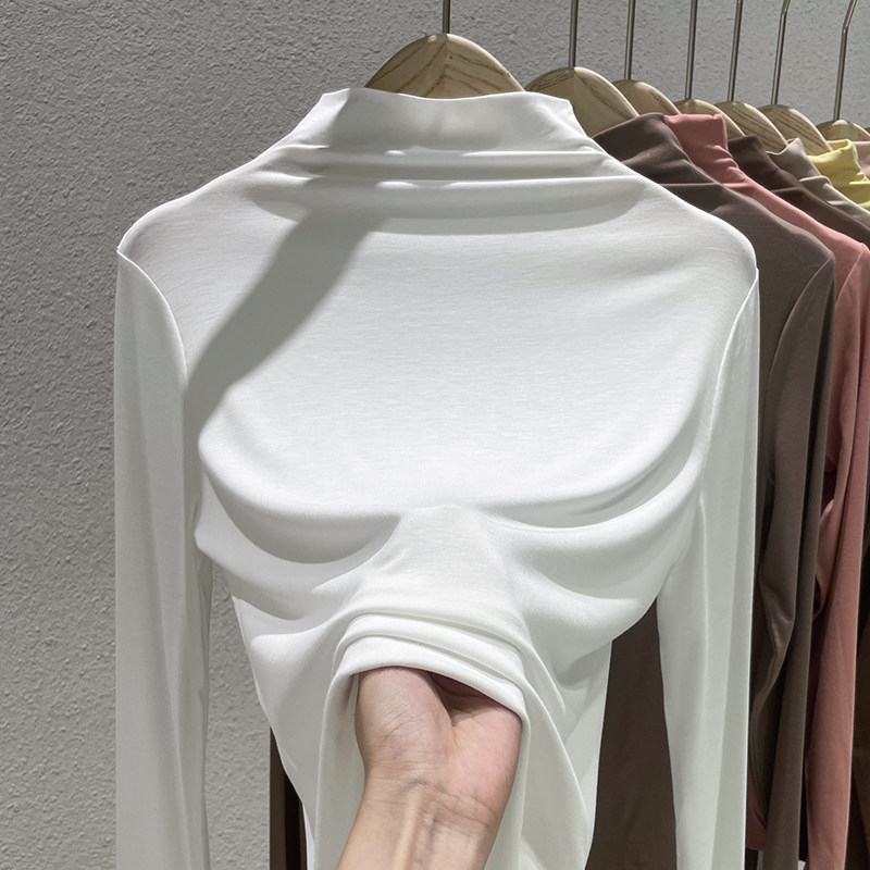 黑色半高领打底衫女内搭2025新款春秋莫代尔高级感可外穿秋冬上衣